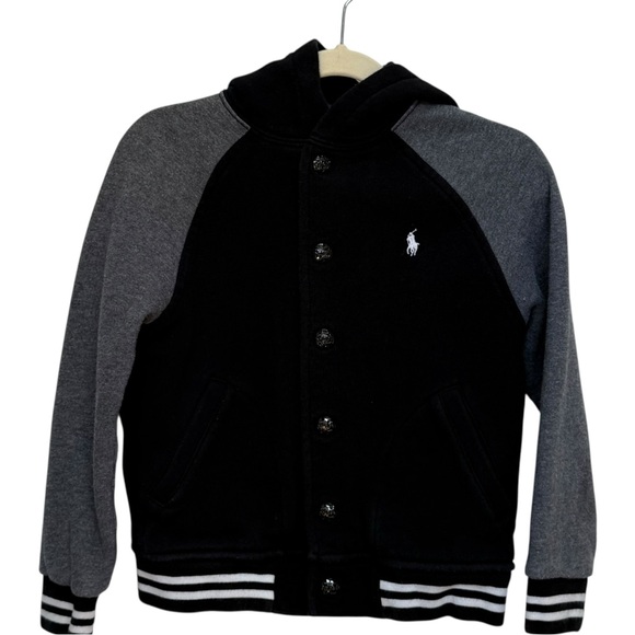 Polo Ralph Lauren Boys Kids Black Snap-Front Fleece Hoodie Sweatshirt. 5. 5T. - Picture 2 of 8